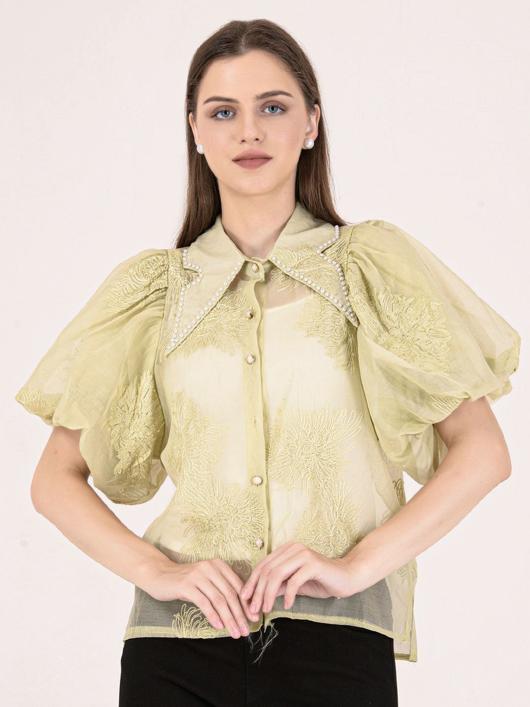 

Albion By CnM Flared Sleeve Cotton Shirt Style Top, Green