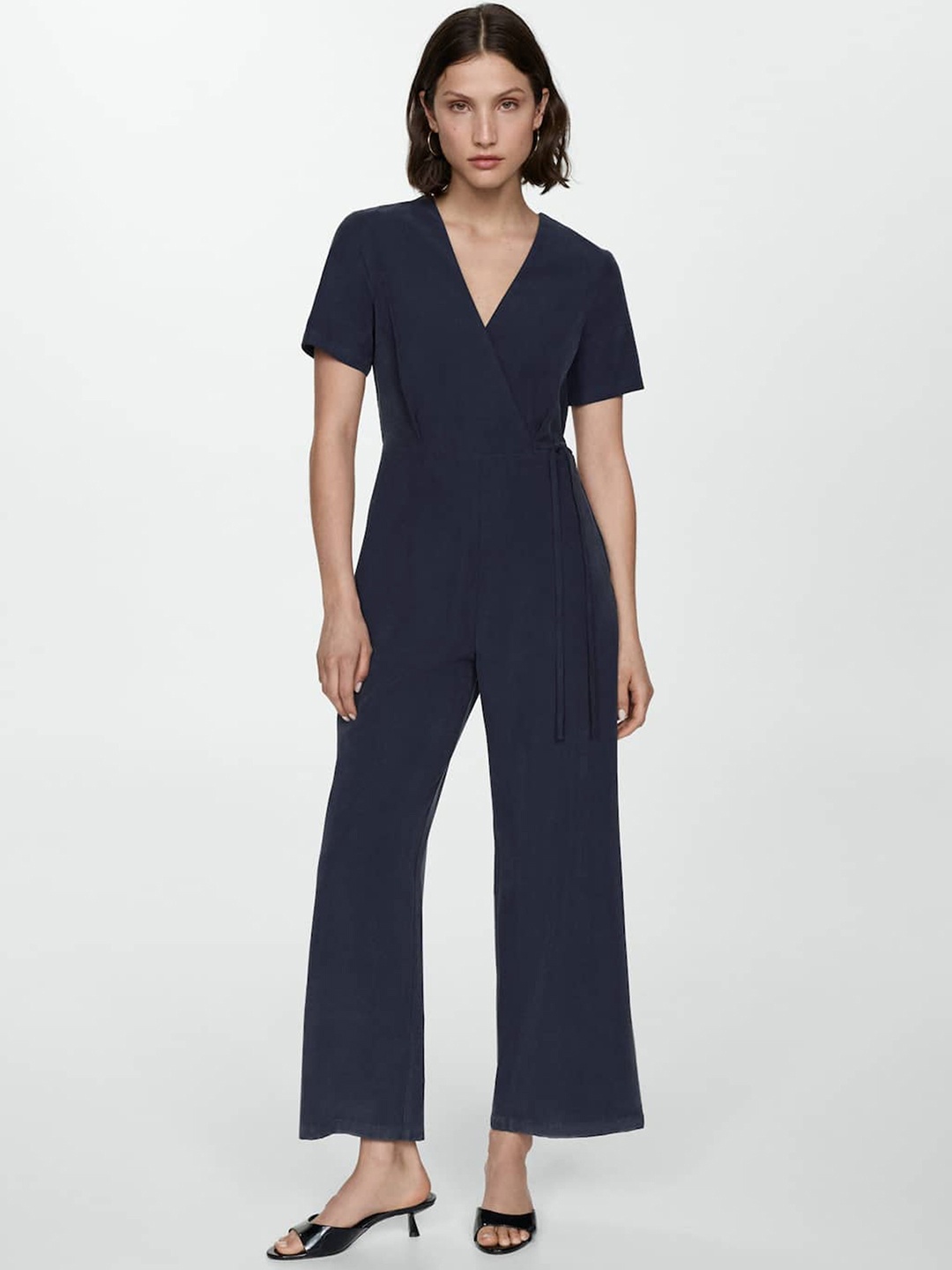 

MANGO Tie-Up Detail Wrap Basic Jumpsuit, Navy blue
