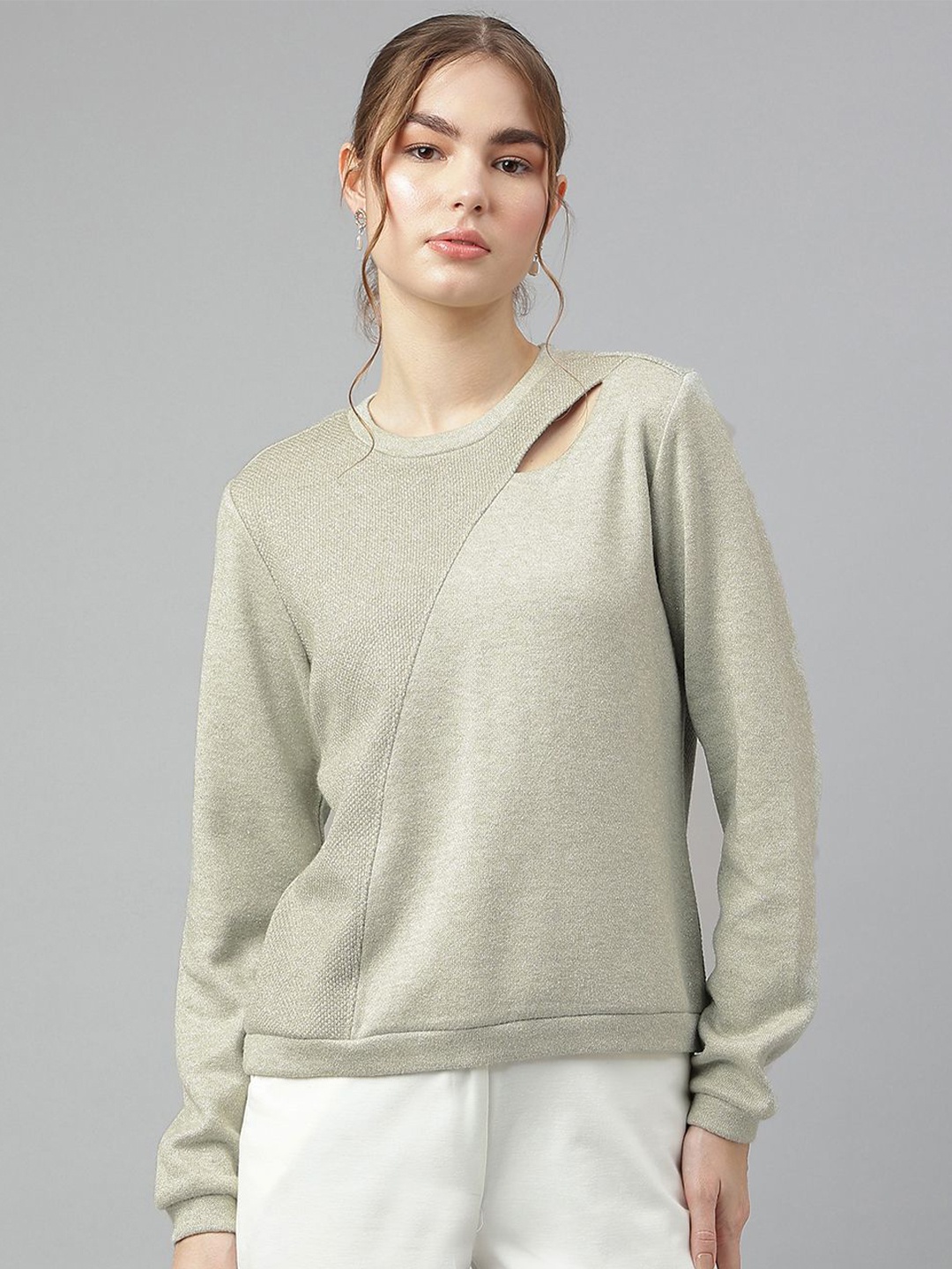 

Latin Quarters Women Solid Round Neck Top, Green