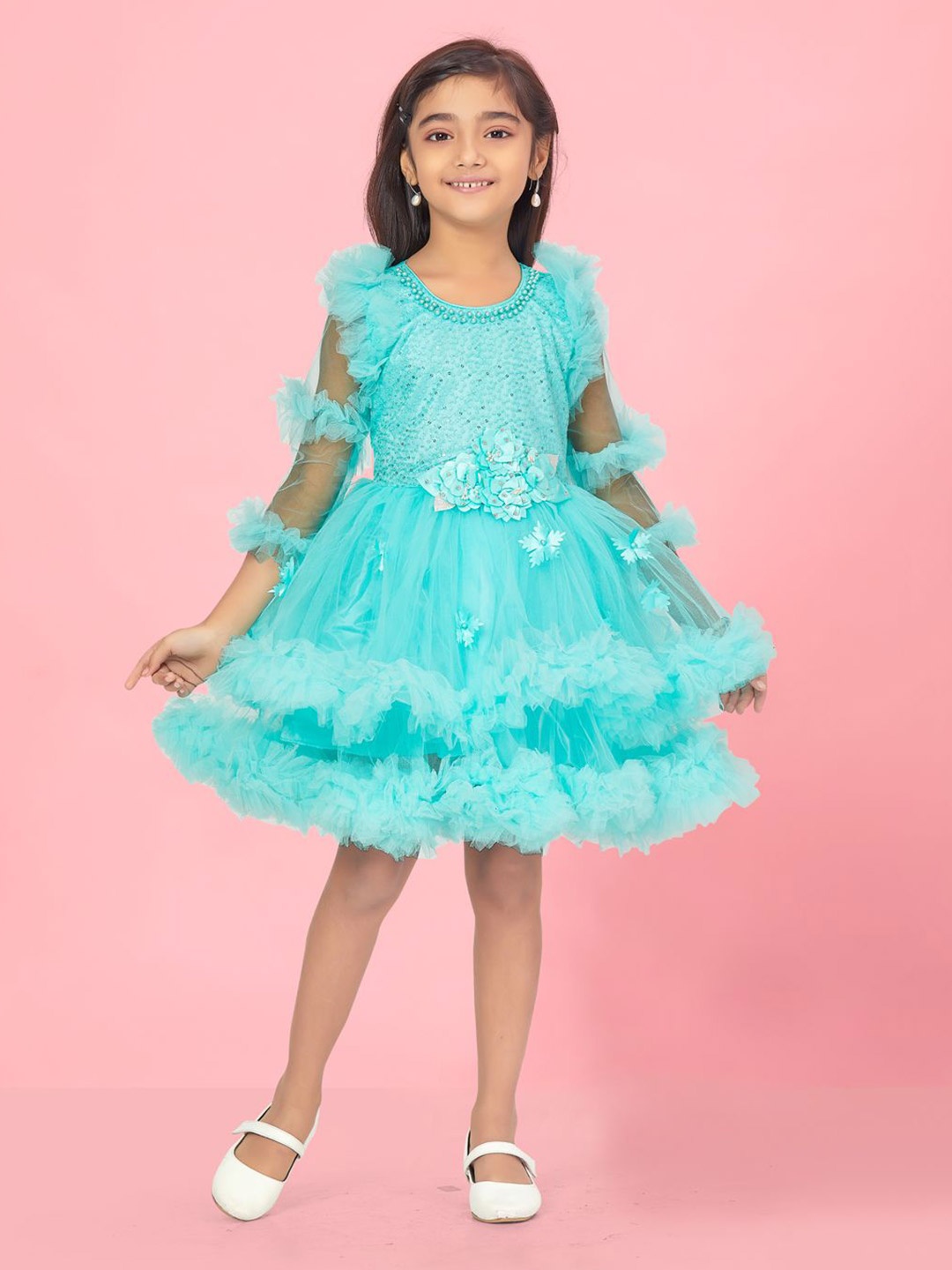 

BAESD Embellished Net Fit & Flare Dress, Sea green