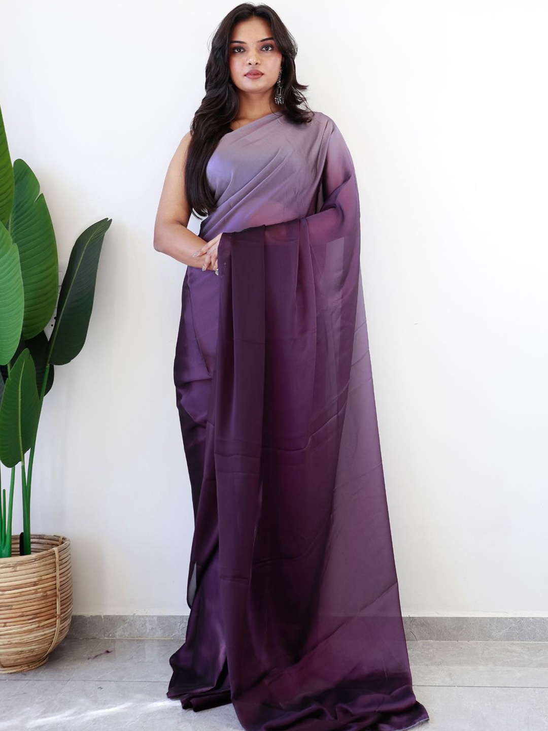 

Panzora Ombre Silk Blend Dyed Ready to Wear Saree, Purple