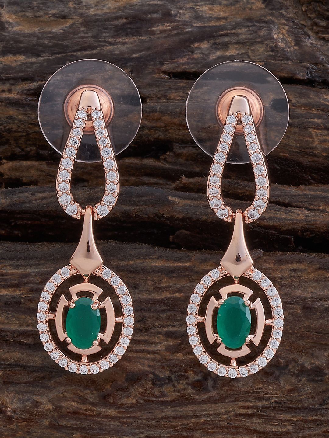 

Kushal's Fashion Jewellery Rose Gold-Plated Cubic Zirconia Studded Drop Earrings