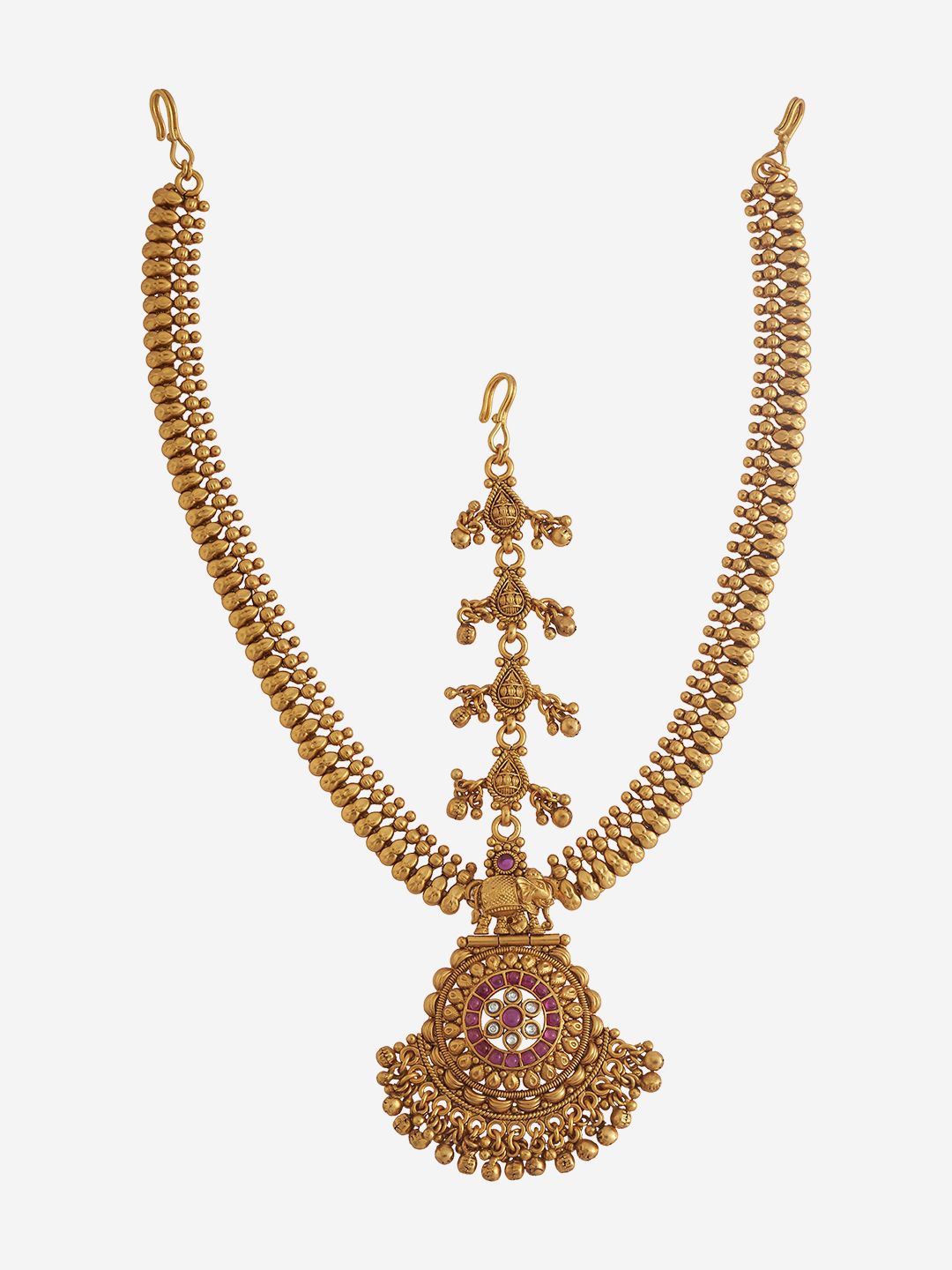 

Kushal's Fashion Jewellery Ruby Gold-Plated Artificial Stones Studded Maang Tikka