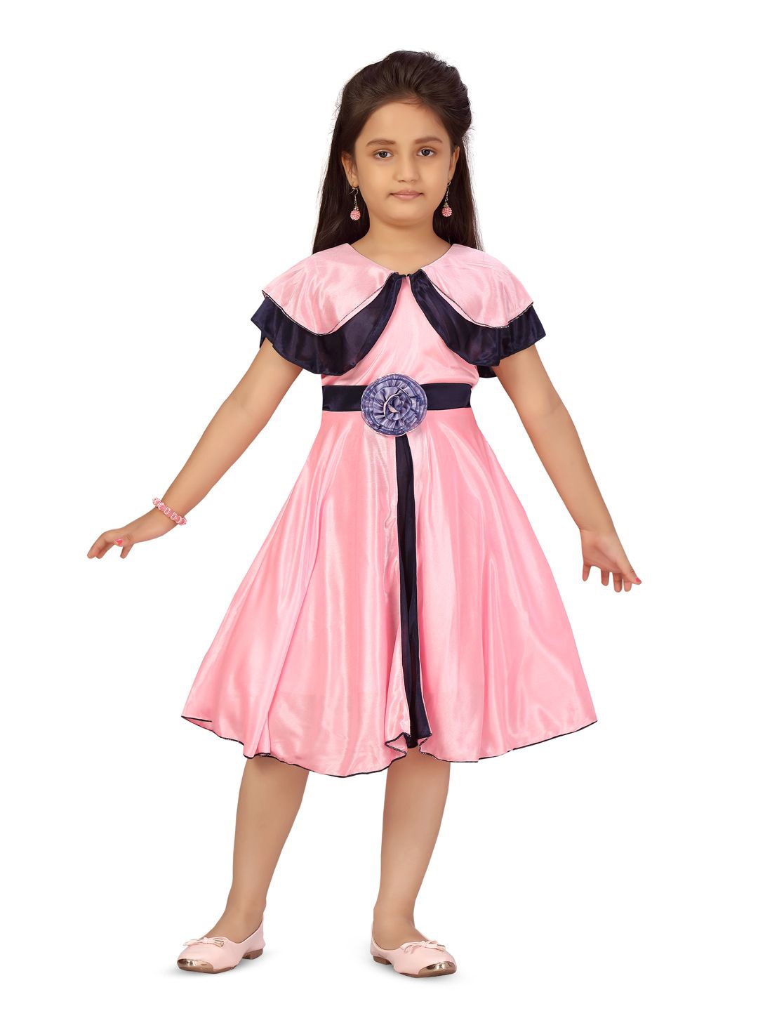 

BAESD Cape Sleeve Fit & Flare Dress, Pink