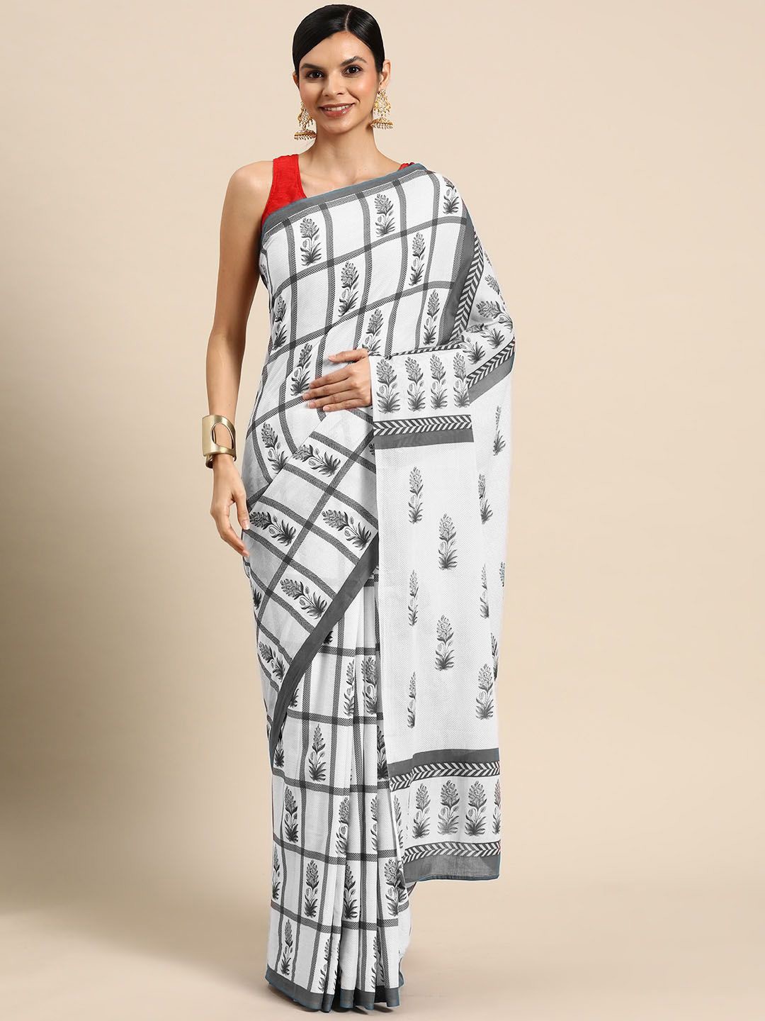 

BUTA BUTI Floral Pure Cotton Saree, Grey