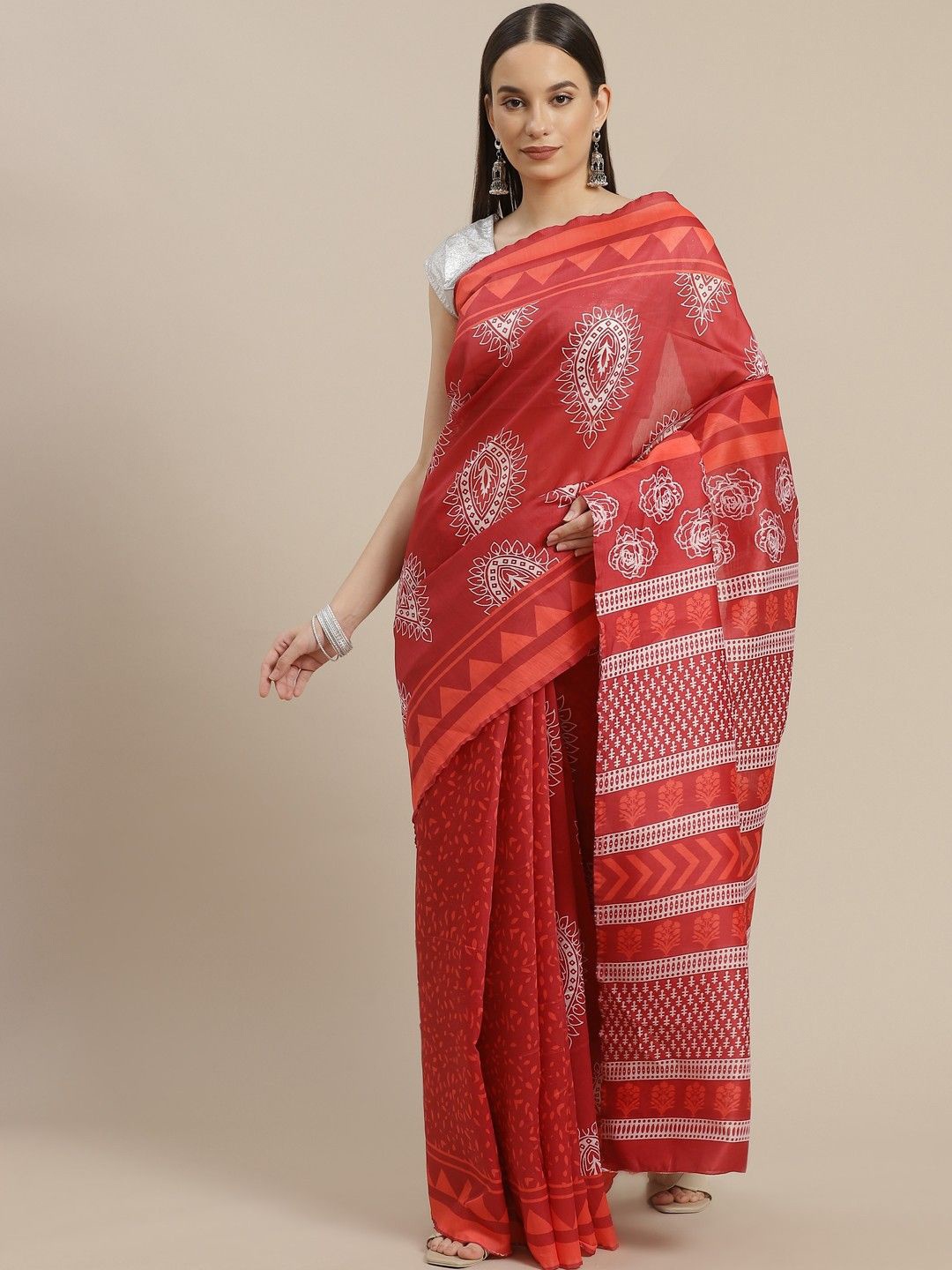 

Anouk Floral Silk Cotton Saree, Maroon