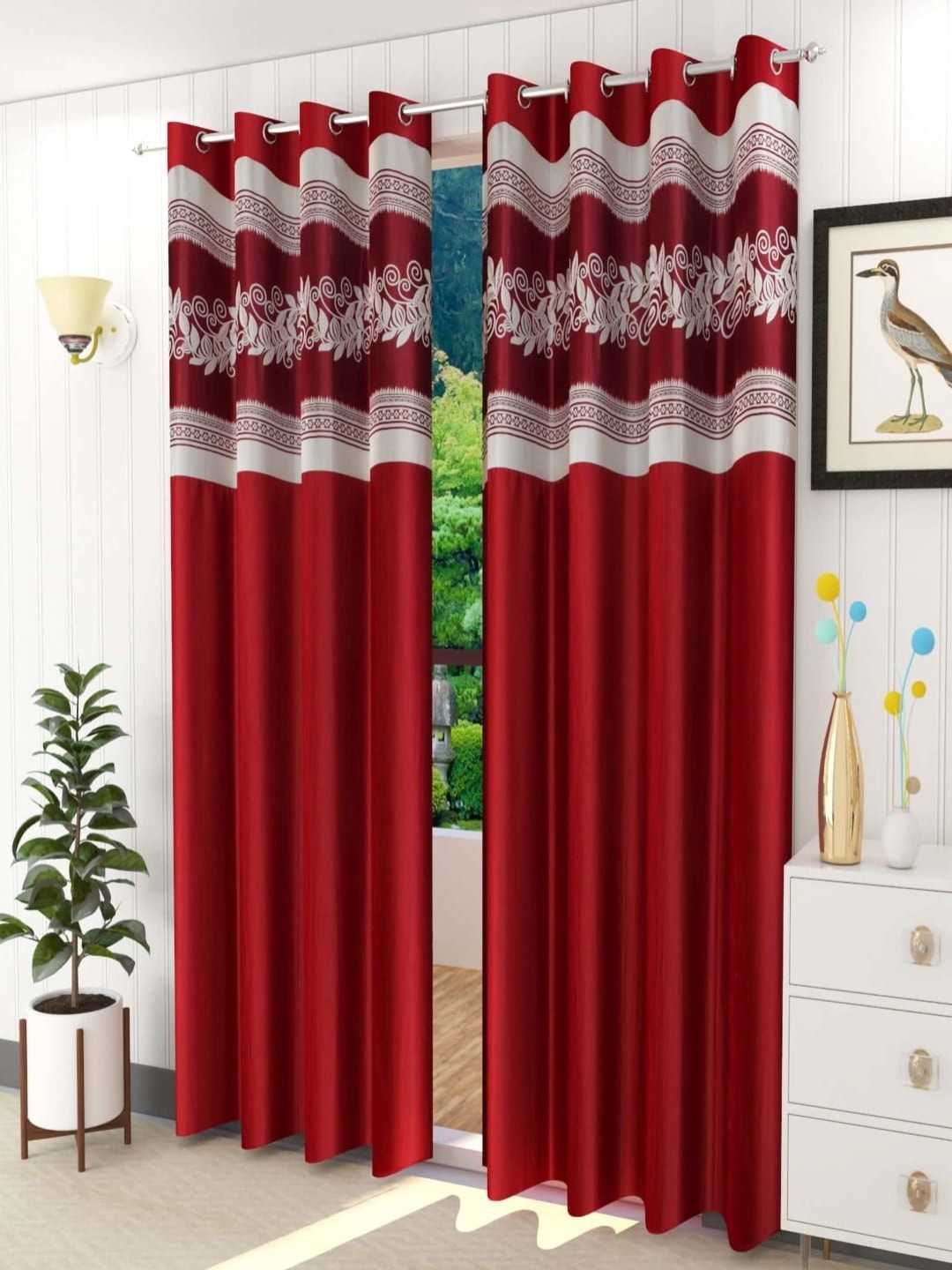 

AADI TRADERS Red & White 2 Pieces Ethnic Motifs Printed Window Curtain