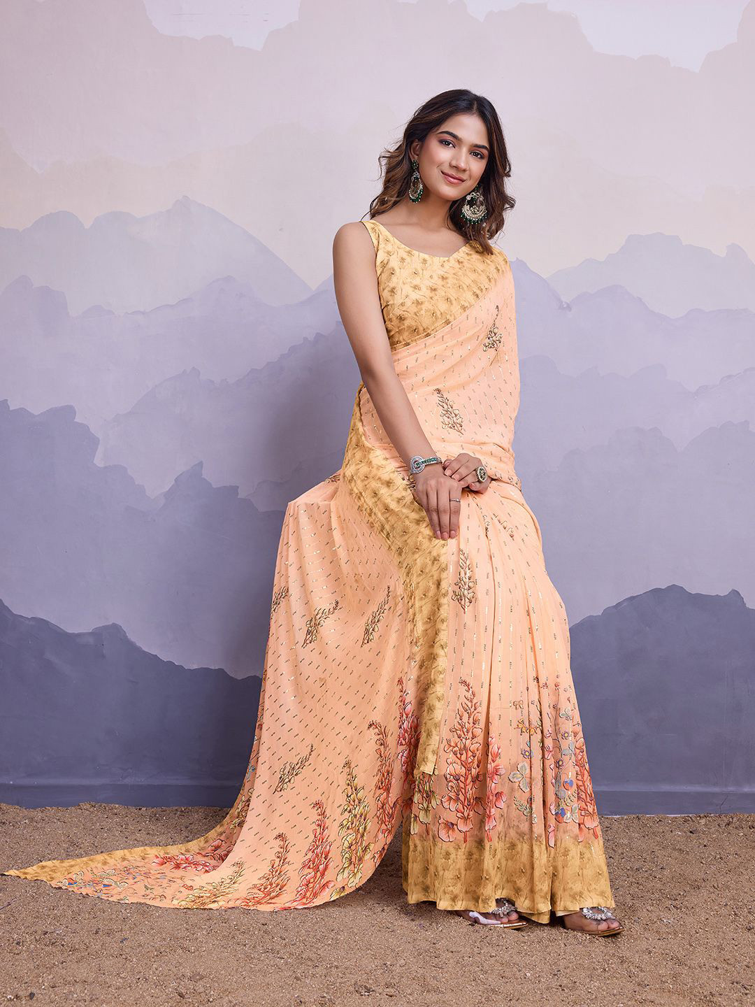 

Ishin Sequinned Poly Chiffon Saree, Orange