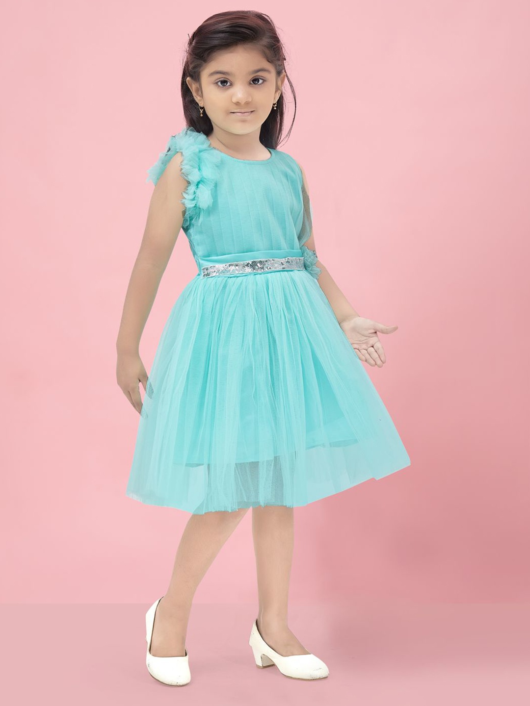 

BAESD Georgette Fit & Flare Dress, Turquoise blue