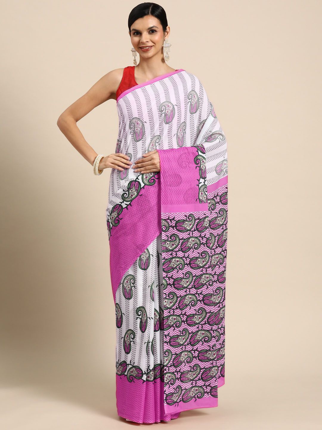 

BUTA BUTI Floral Pure Cotton Saree, Pink