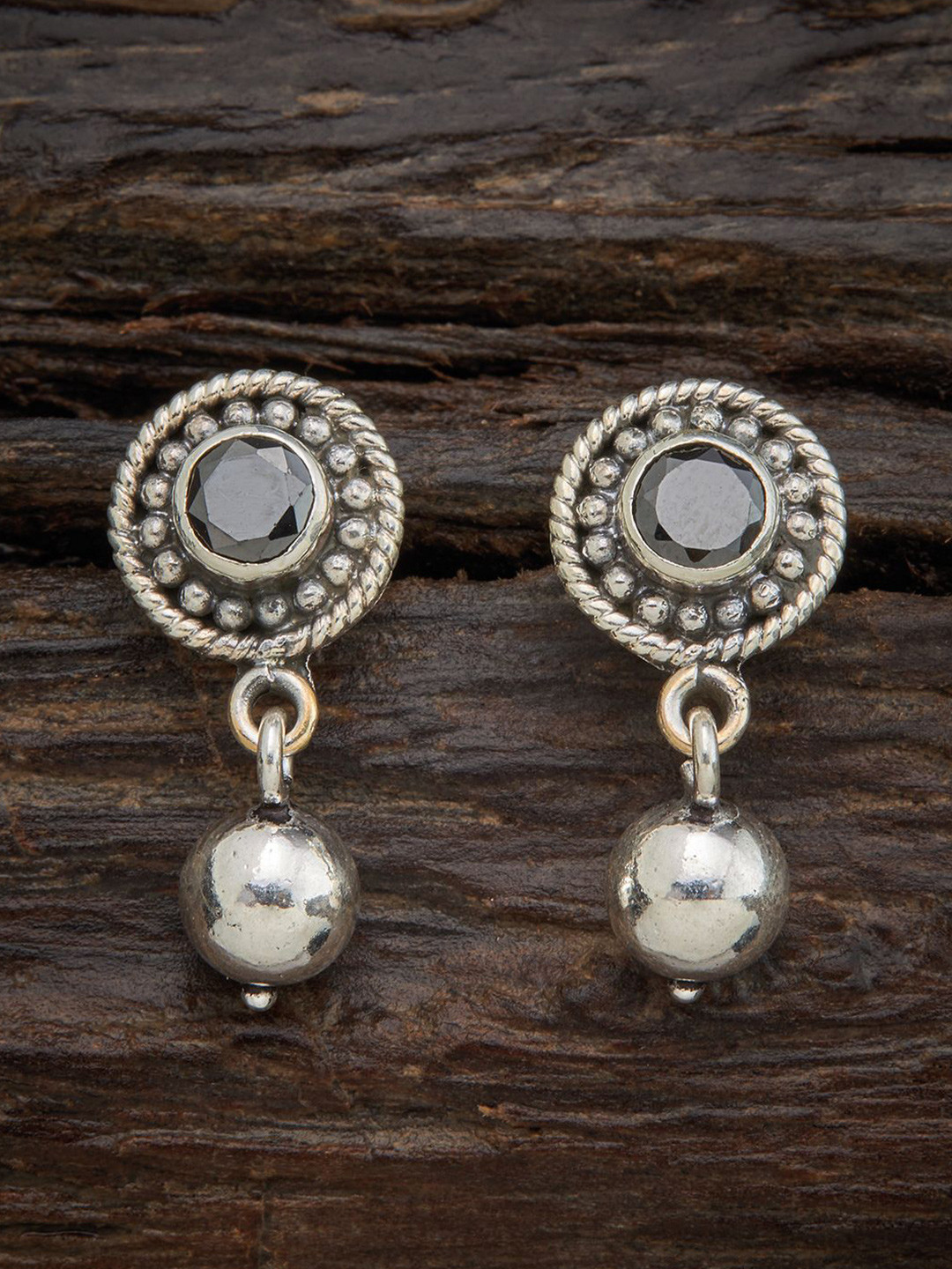 

Kushal's Fashion Jewellery 92.5 Pure Silver Rhodium-Plated Circular Studded Earrings, Black