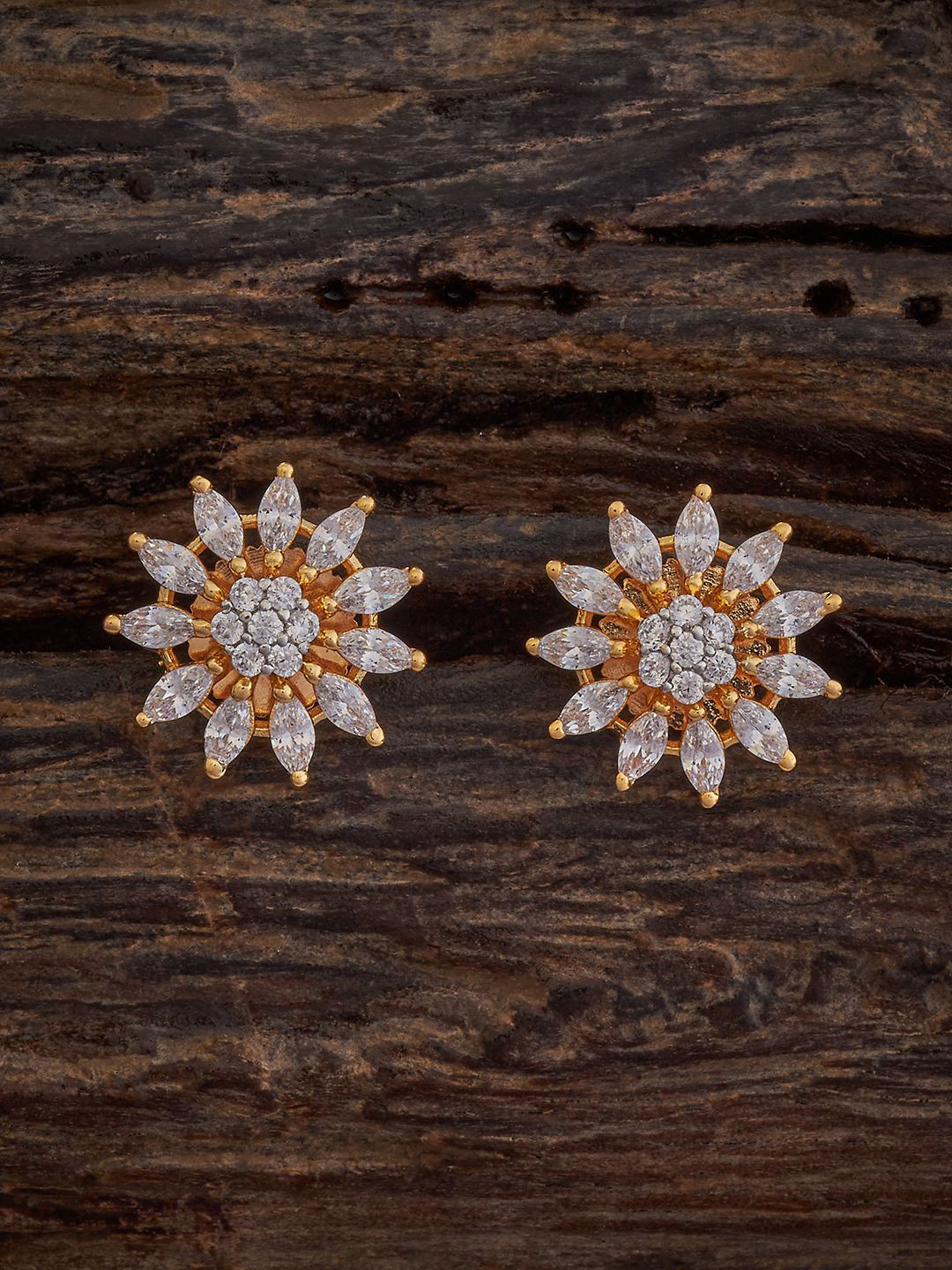 

Kushal's Fashion Jewellery Rhodium Plated Cubic Zirconia Floral Studs Earrings, White