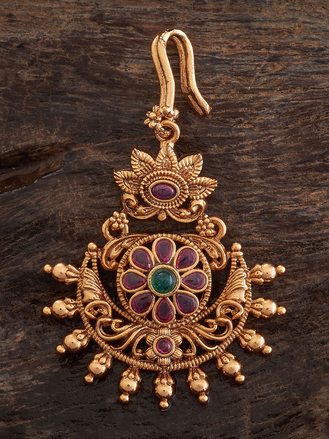 

Kushal's Fashion Jewellery Gold-Plated Artificial Stones Studded Maang Tikka