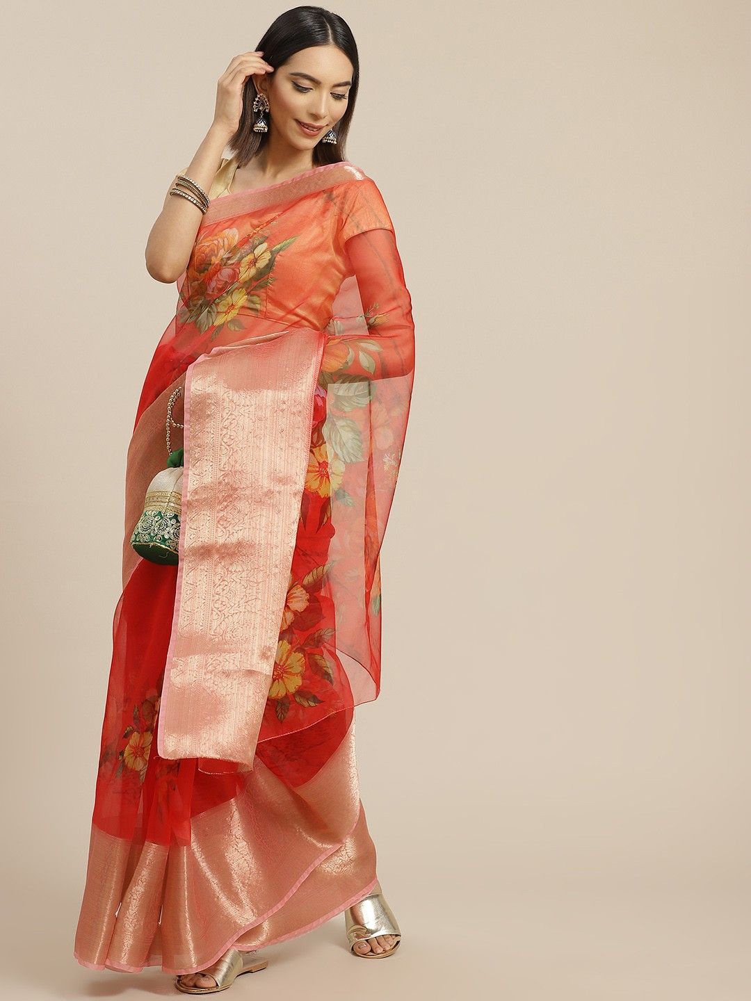 

Anouk Floral Zari Organza Saree, Red