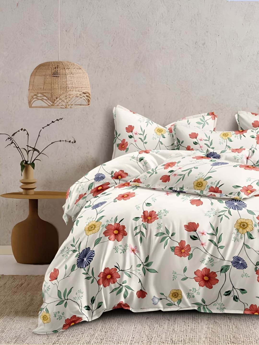 

tundwal's White & Blue Floral Printed Cotton Double King Duvet Cover