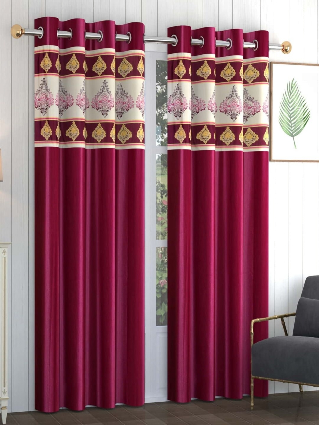

AADI TRADERS Burgundy & White 2 Pieces Ethnic Motifs Printed Window Curtain