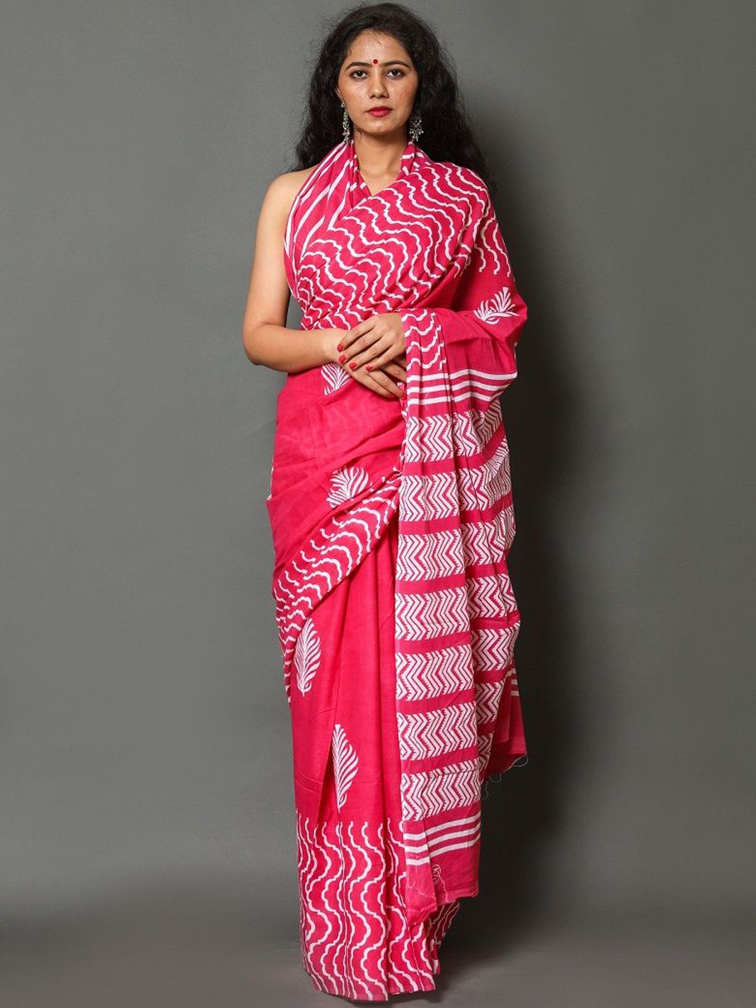 

Pinkcity Trade World Floral Pure Cotton Block Print Saree, Pink