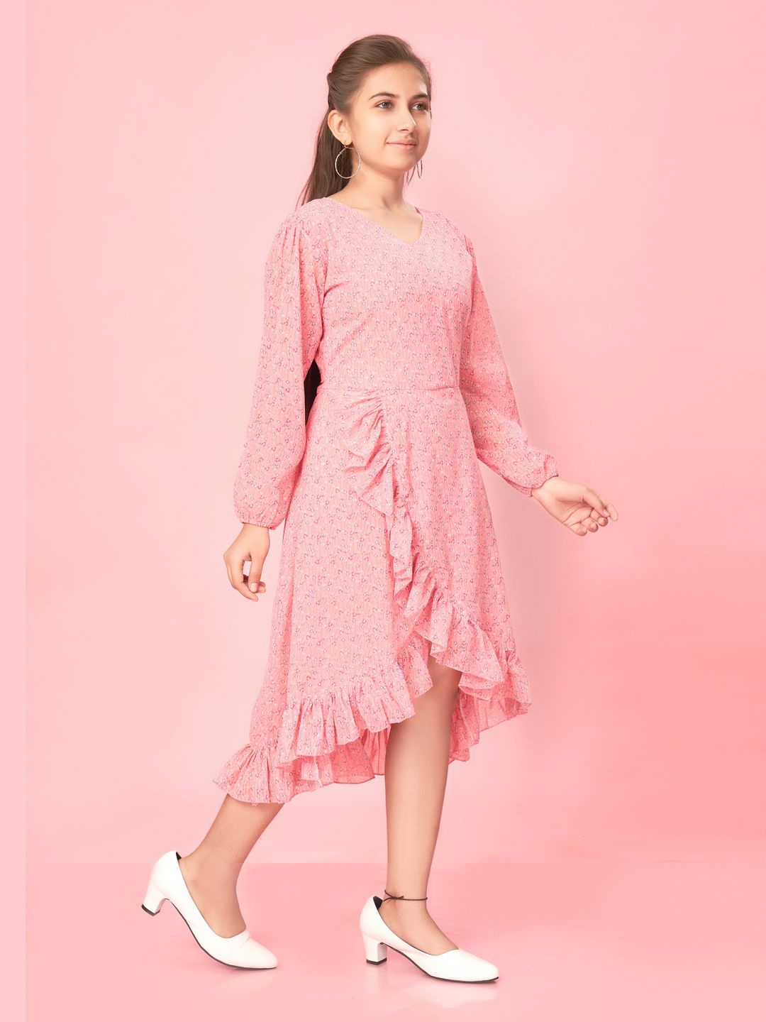 

BAESD Georgette Fit & Flare Midi Dress, Pink