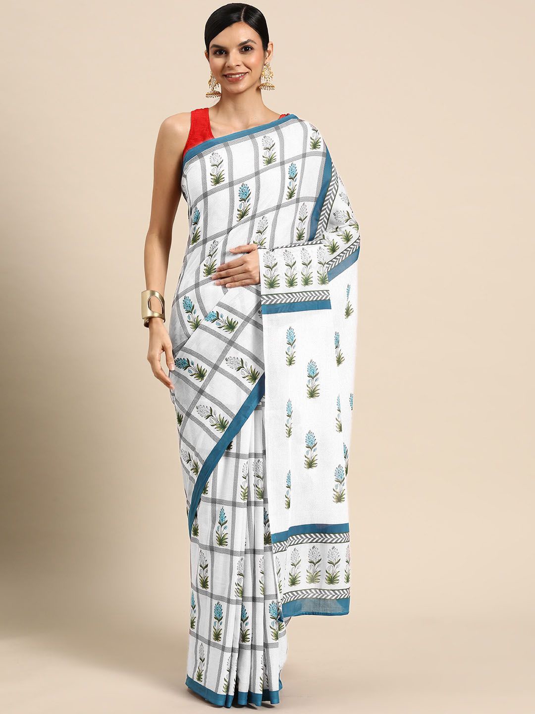 

BUTA BUTI Floral Pure Cotton Saree, Blue