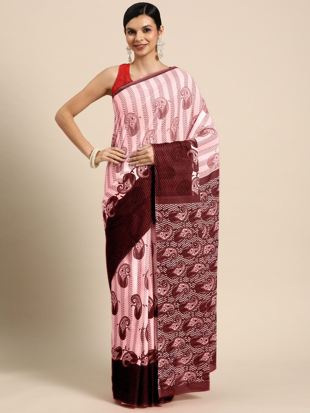

BUTA BUTI Floral Pure Cotton Saree, Mauve
