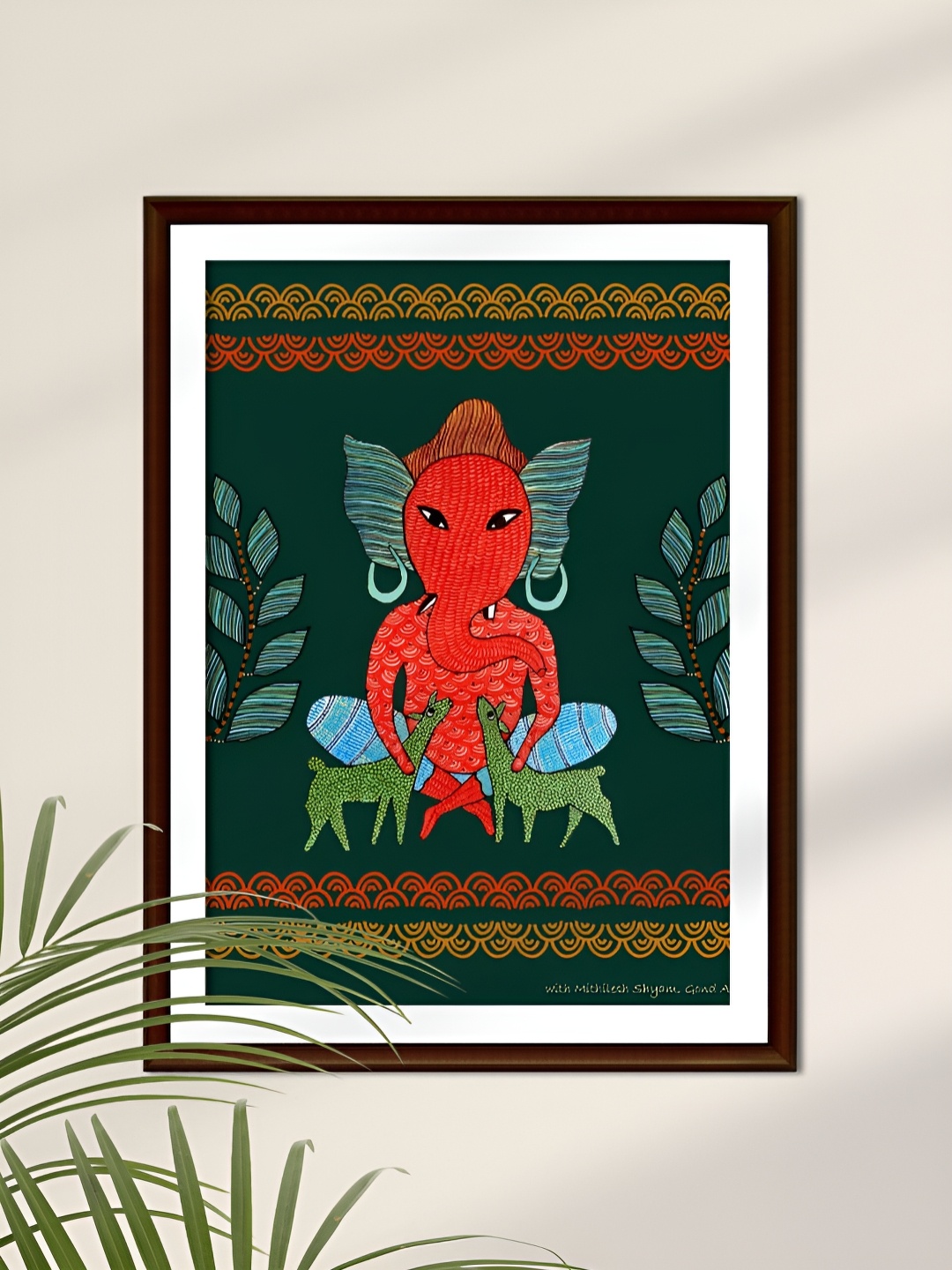 

Peepul Tree Green & Orange Art Of Forest Ganesha Religious Wall Art