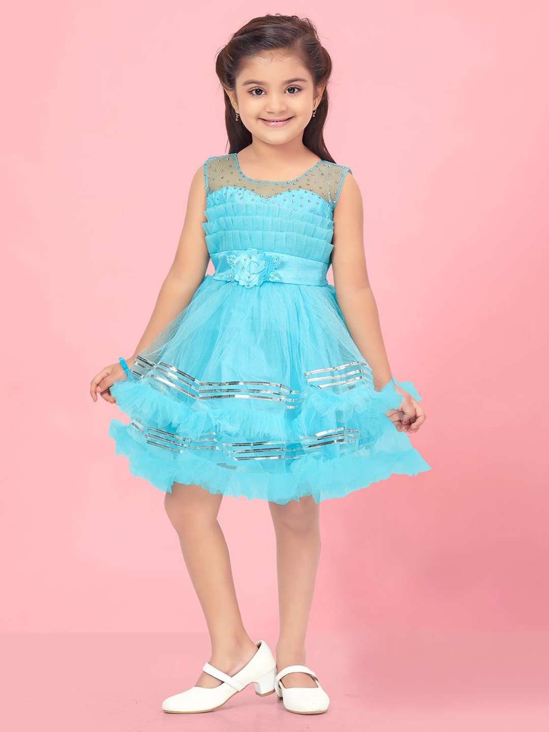 

BAESD Embellished Net Fit & Flare Dress, Turquoise blue