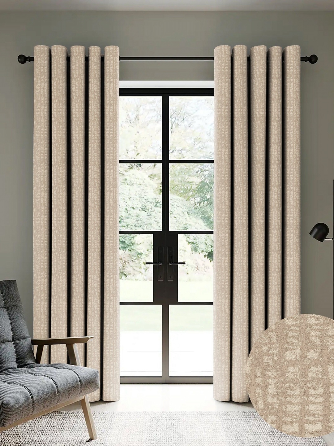 

Nefertiti Home Tan 2 Pieces Printed Black Out Door Curtain