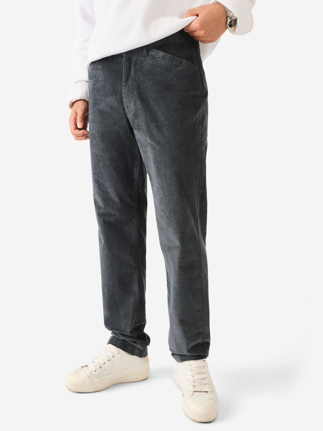 

The Souled Store Men Mid-Rise Regular Trousers, Charcoal