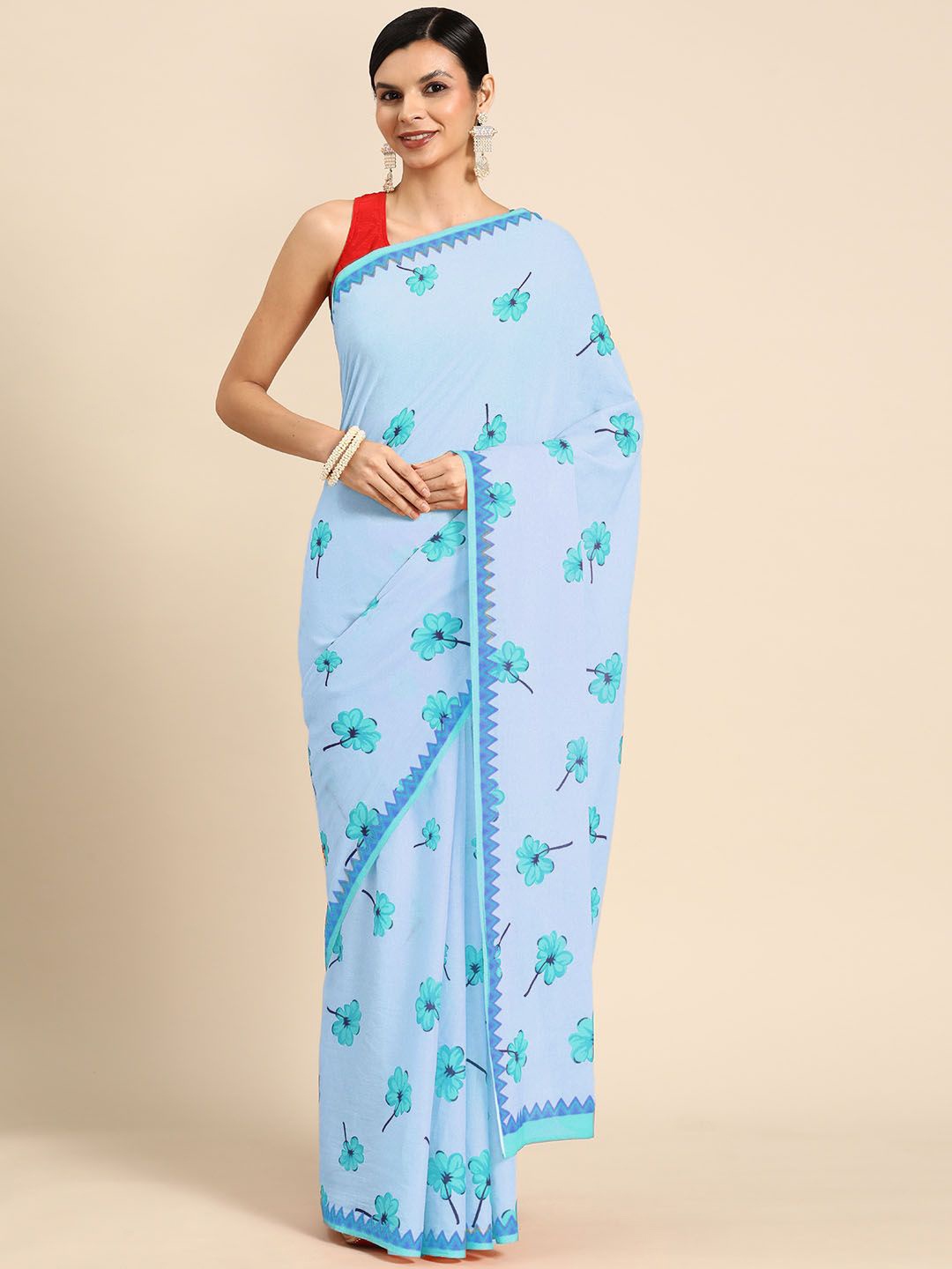 

BUTA BUTI Floral Pure Cotton Saree, Blue
