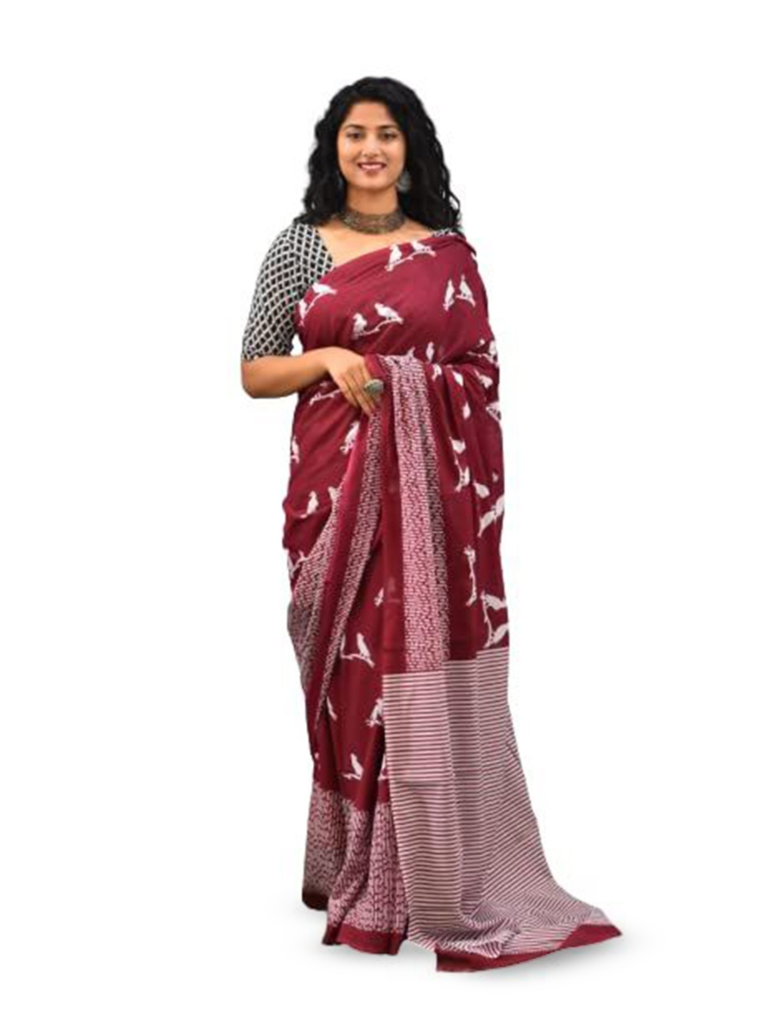 

Pinkcity Trade World Pure Cotton Block Print Saree, Maroon
