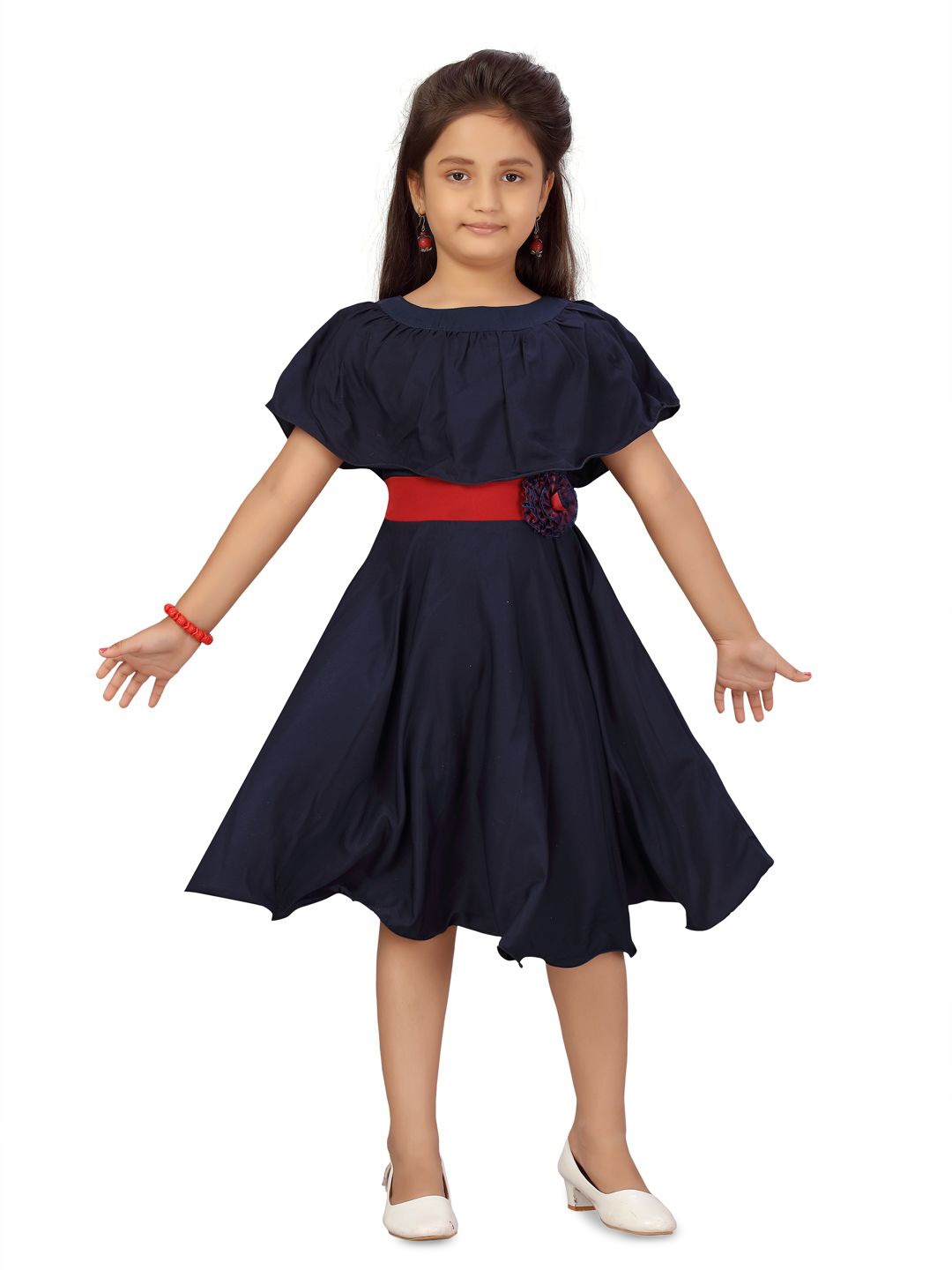 

BAESD Flared Sleeve Fit & Flare Dress, Navy blue