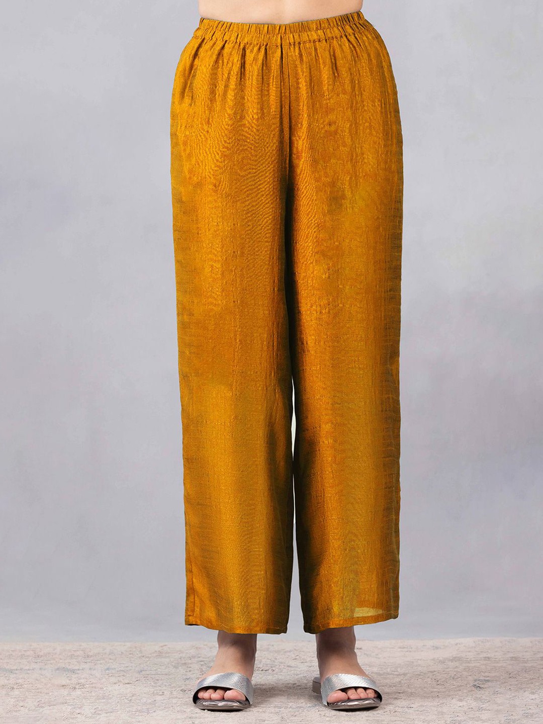 

SHAYE Women Solid Mid-Rise Palazzos, Mustard