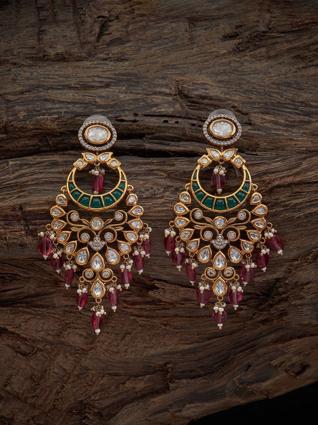 

Kushal's Fashion Jewellery Kundan Studded Contemporary Drop Earrings, Gold