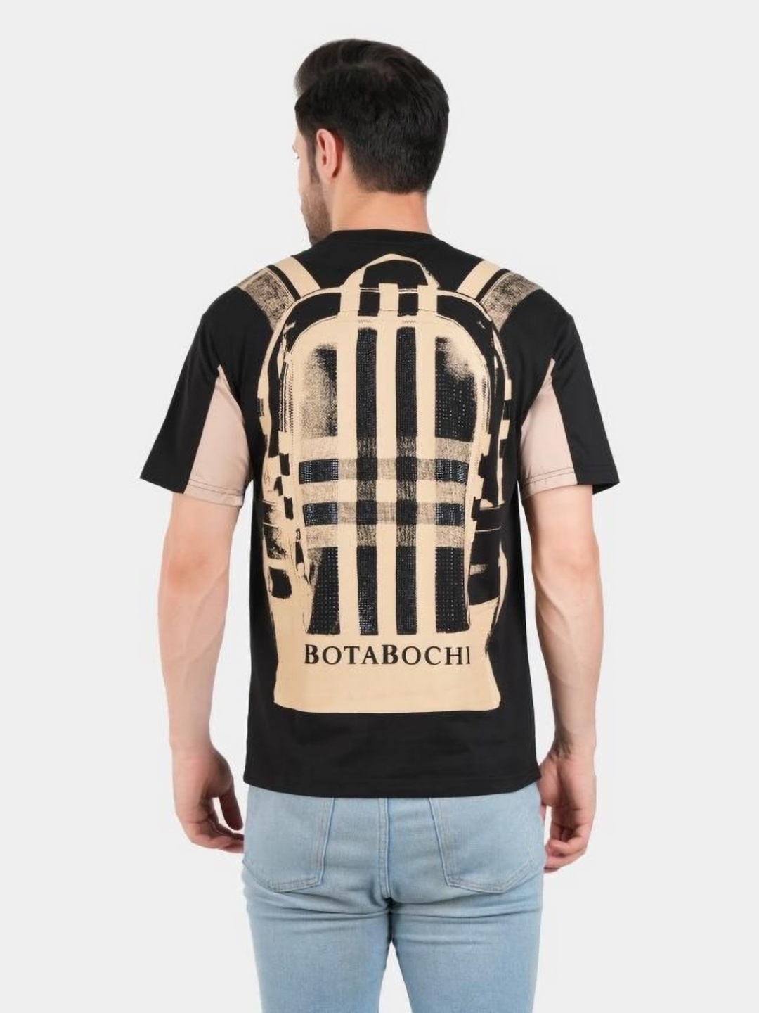 

BOTABOCHI Men Graphic Printed Round Neck Cotton T-shirt, Black