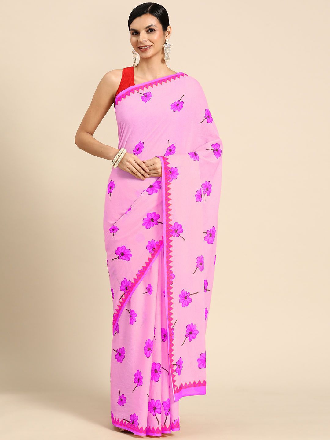 

BUTA BUTI Floral Pure Cotton Saree, Lavender