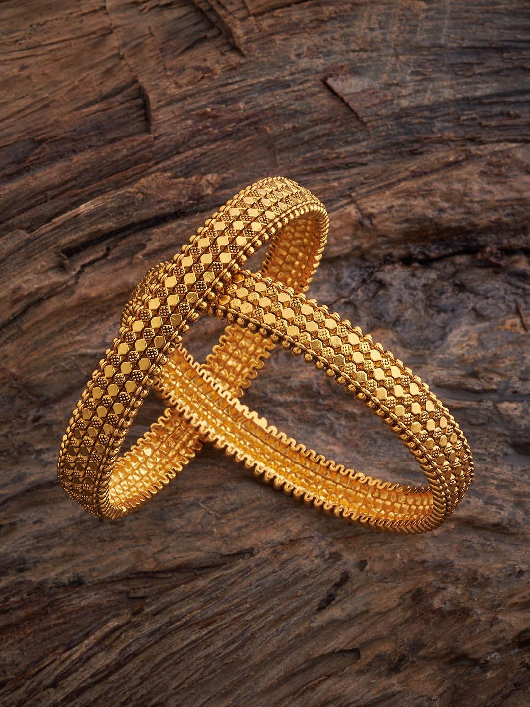

Kushal's Fashion Jewellery Set Of 2 Gold Plated Ethnic Antique Bangles