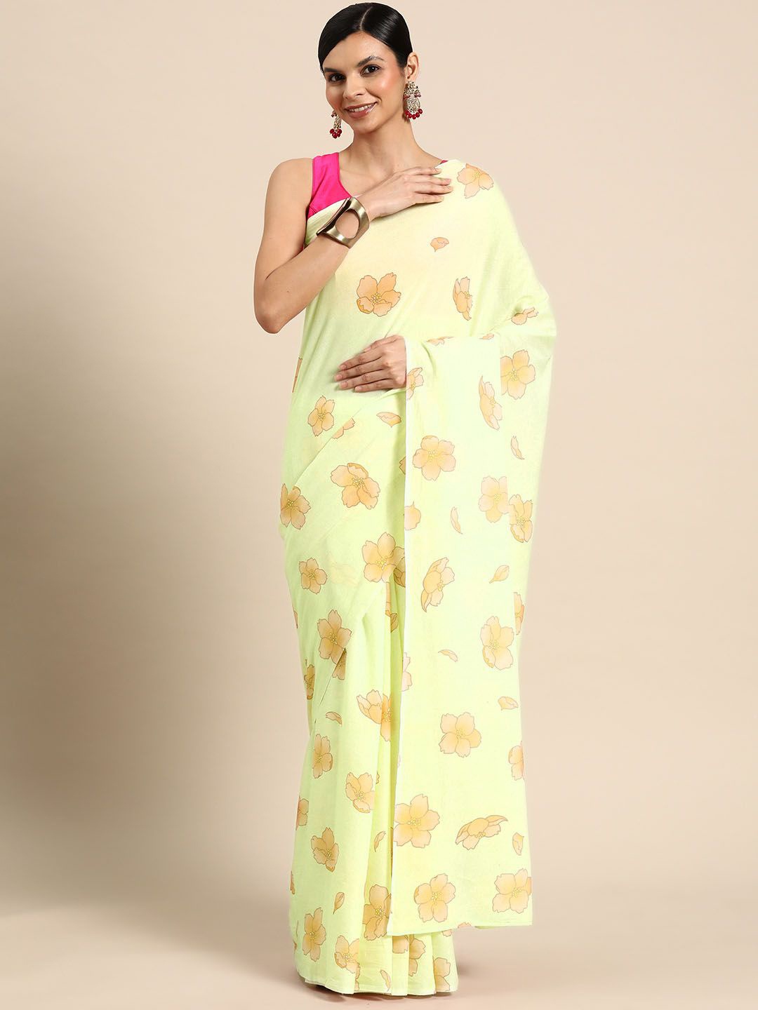 

BUTA BUTI Floral Pure Cotton Saree, Yellow