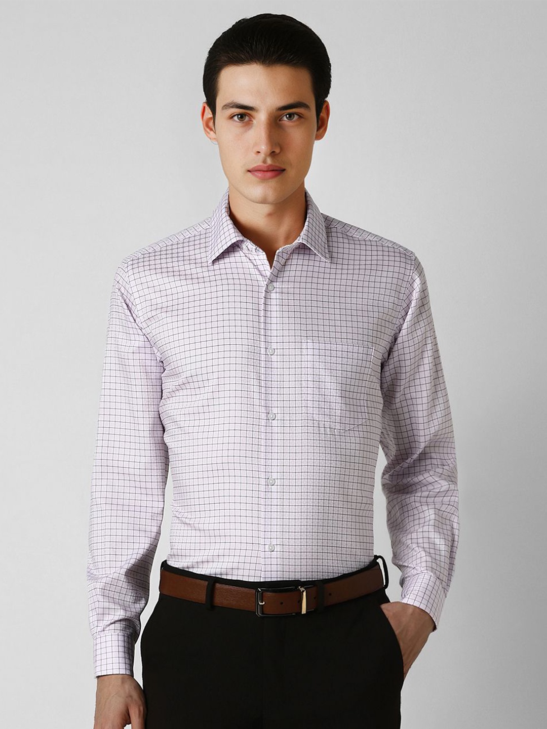 

Van Heusen Men Spread Collar Micro Checked Cotton Formal Shirt, Lavender