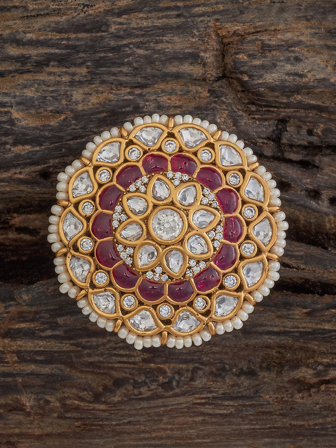 

Kushal's Fashion Jewellery Kundan -Studded Adjustable Finger Ring, Gold