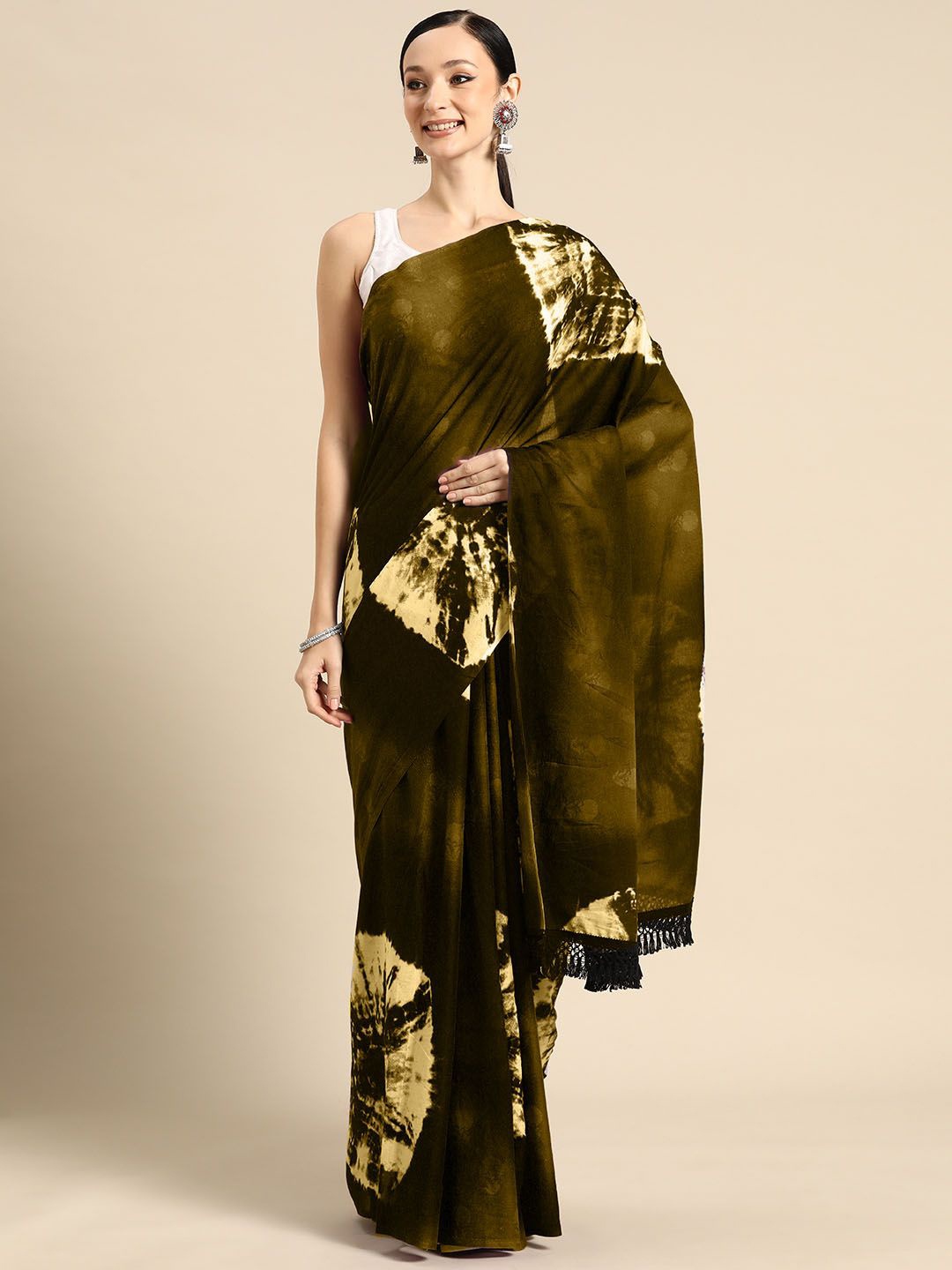 

BUTA BUTI Tie and Dye Pure Cotton Saree, Mustard