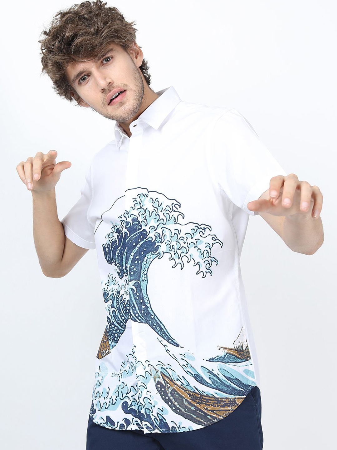 

Highlander Mens Printed Slim Fit Shirt, White