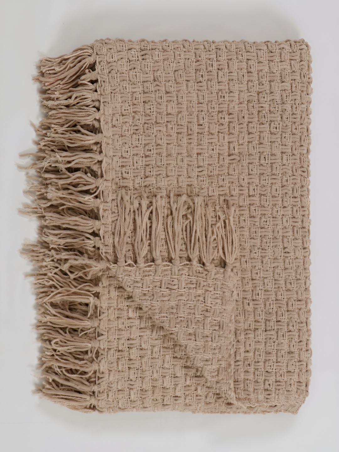 

BELLA TRUE Brown Self Design Throw Blanket, Beige