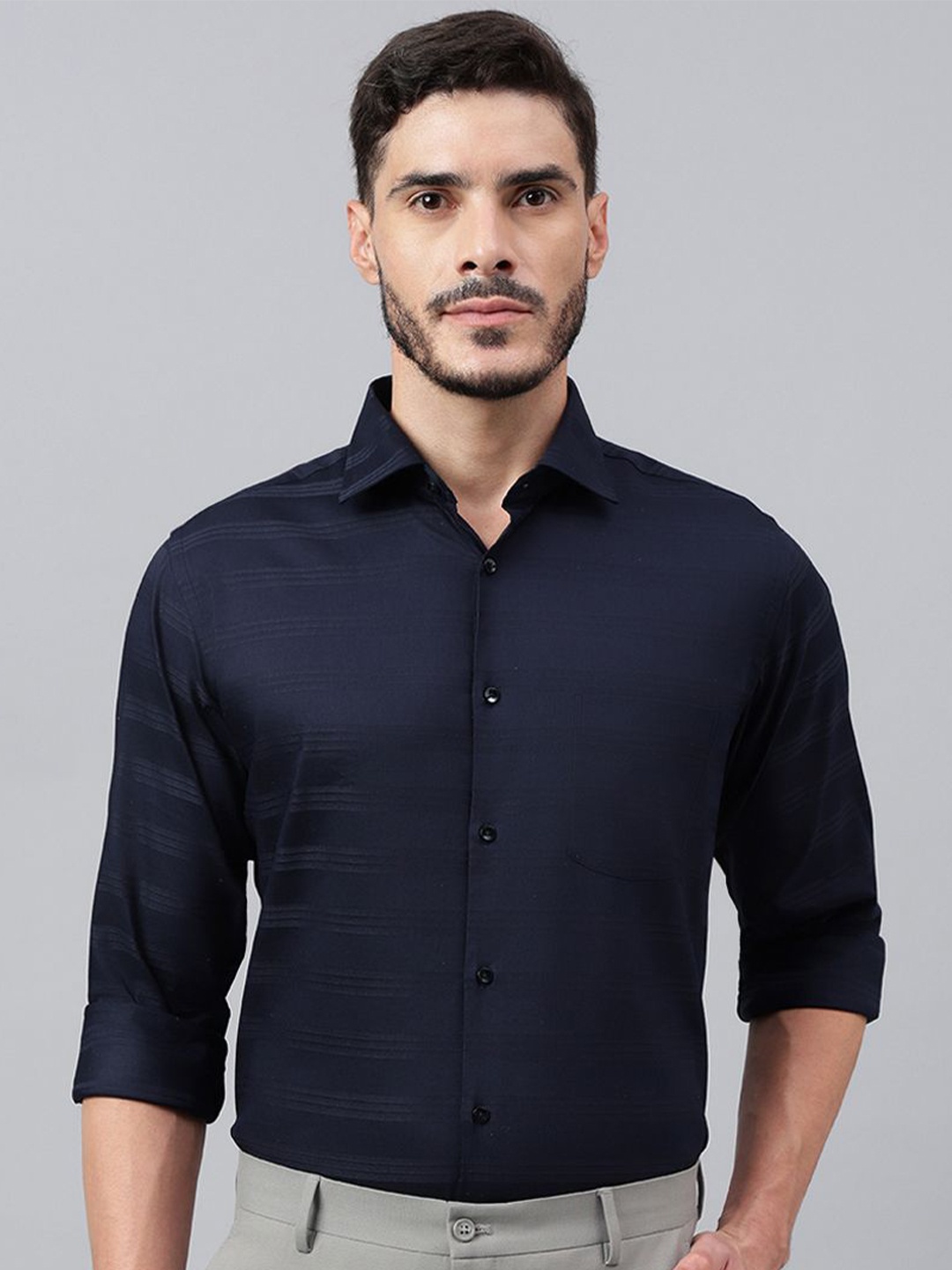 

Richlook Men Comfort Spread Collar Solid Cotton Party Shirt, Navy blue