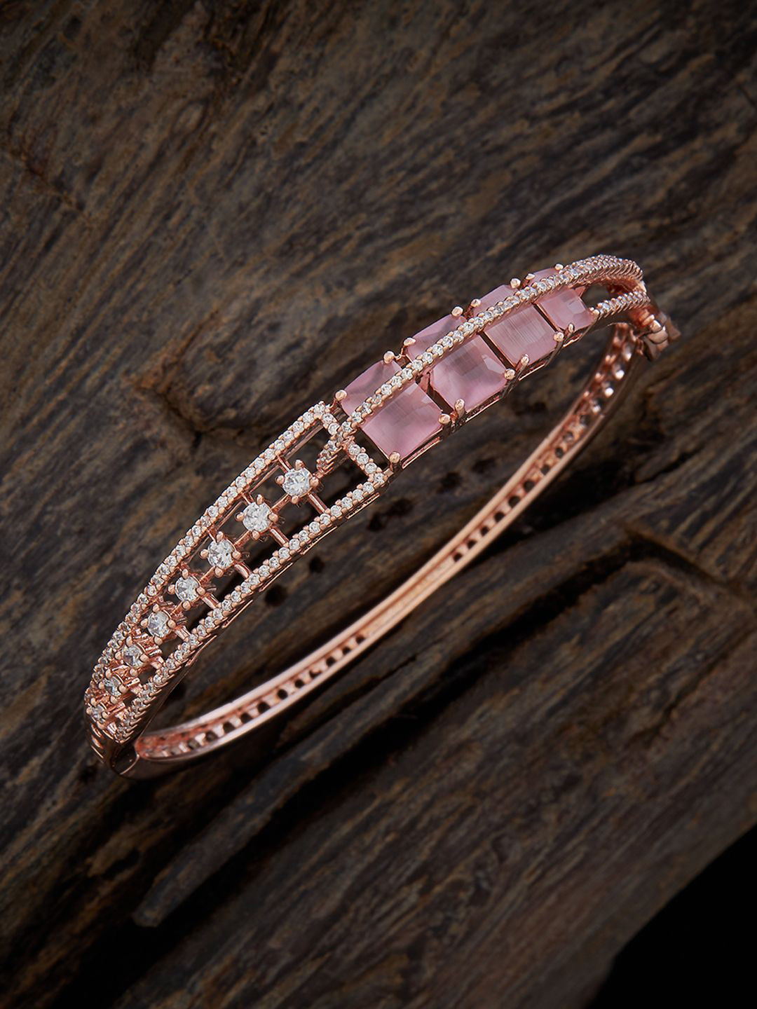 

Kushal's Fashion Jewellery Rose Gold-Plated Cubic Zirconia Kada Bracelet