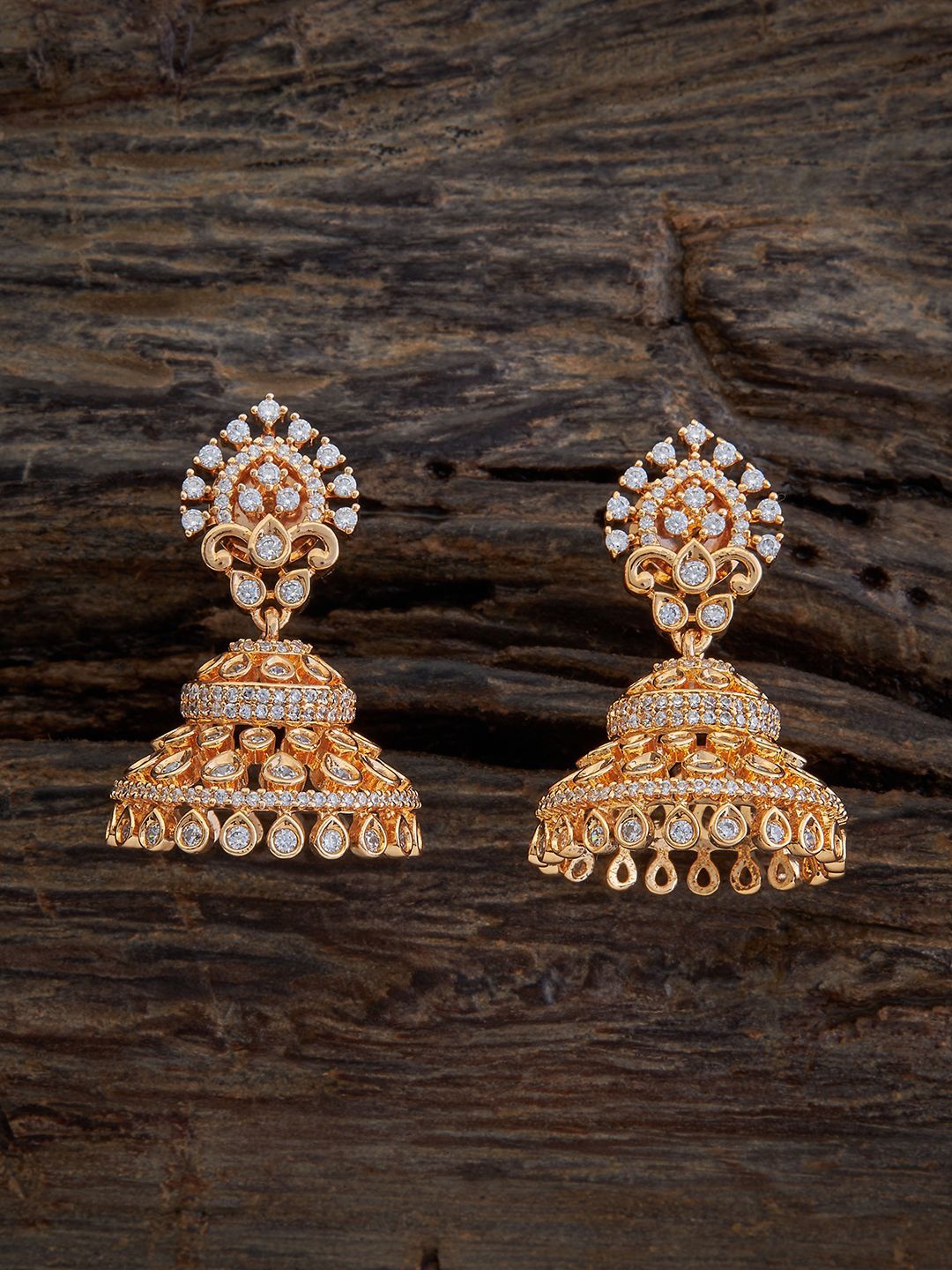 

Kushal's Fashion Jewellery Gold Plated Cubic Zirconia Dome Shaped Jhumkas