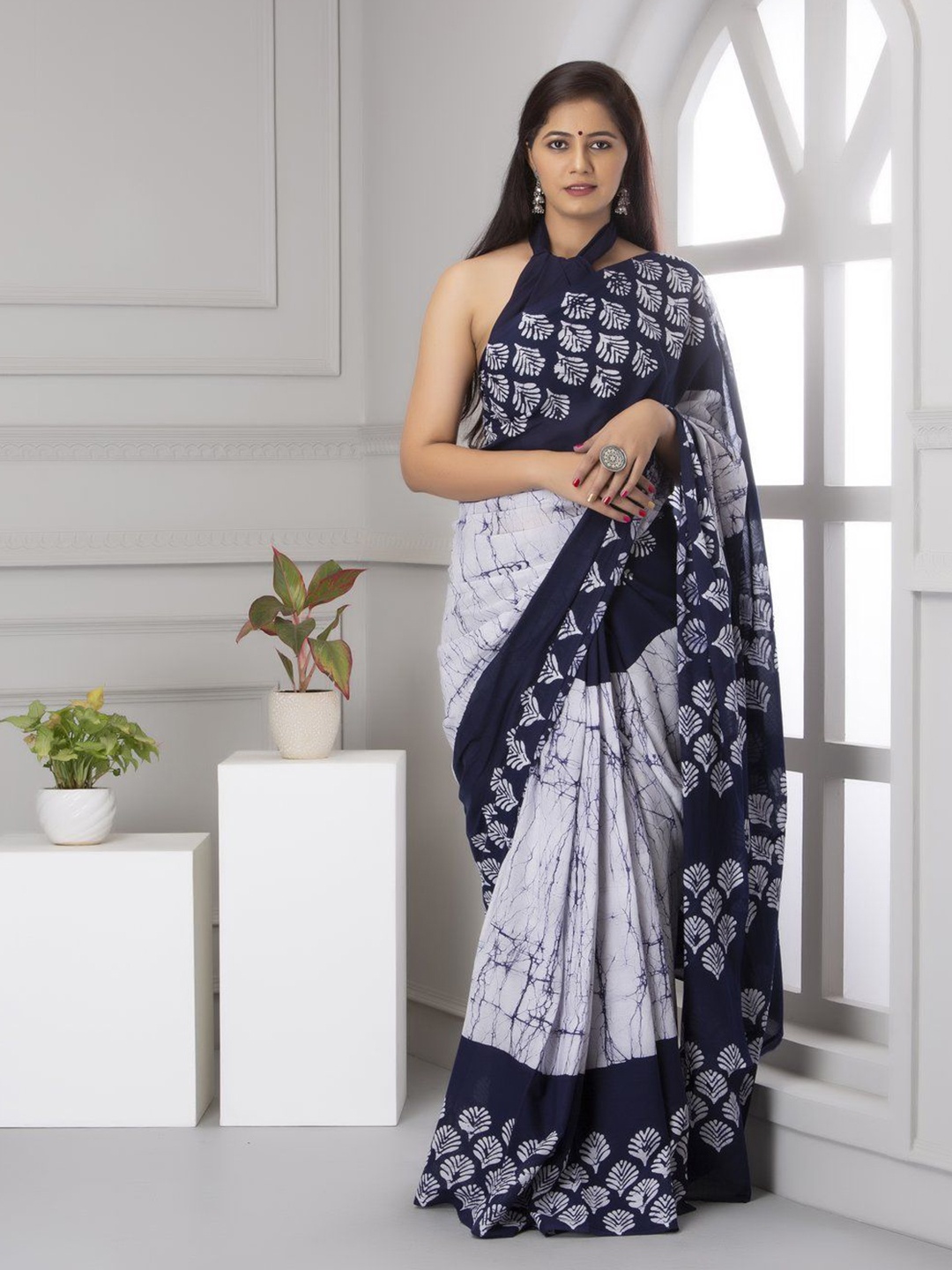 

Pinkcity Trade World Pure Cotton Block Print Saree, Blue
