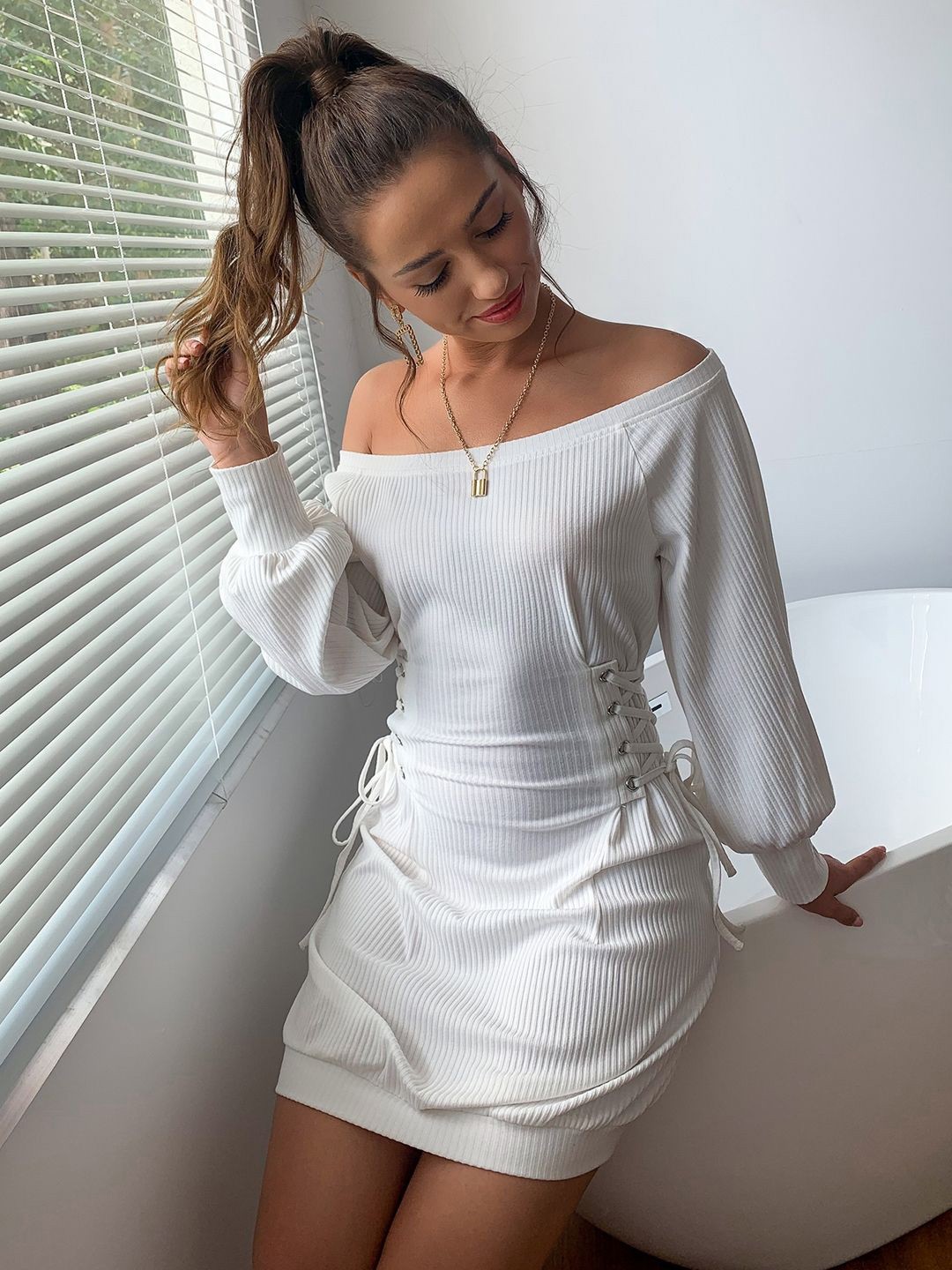 

StyleCast Off-Shoulder Bodycon Mini Dress, White
