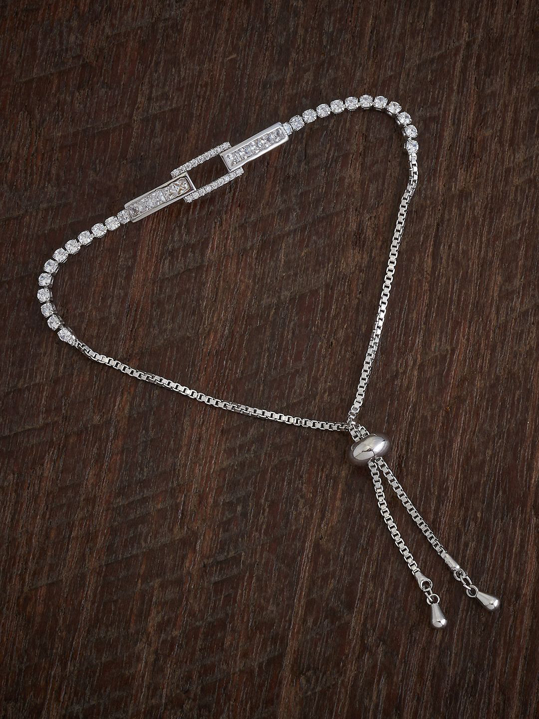 

Kushal's Fashion Jewellery Rhodium-Plated Cubic Zirconia Studded Link Bracelet, Silver