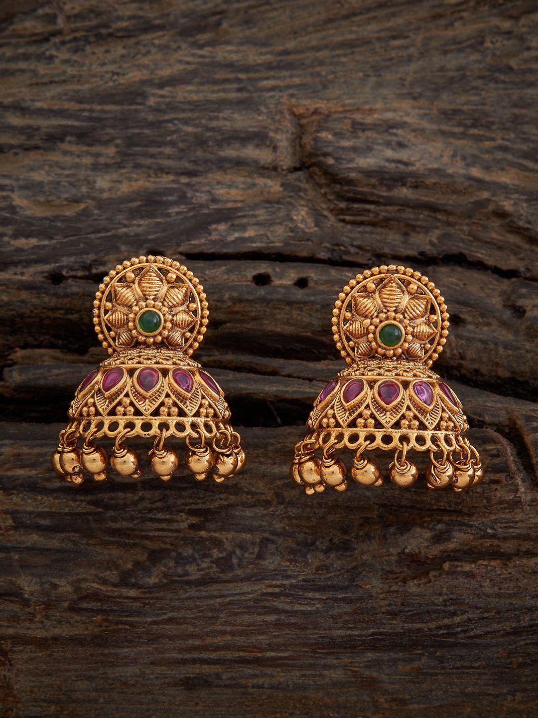 

Kushal's Fashion Jewellery Gold-Plated Dome Shaped Antique Studs