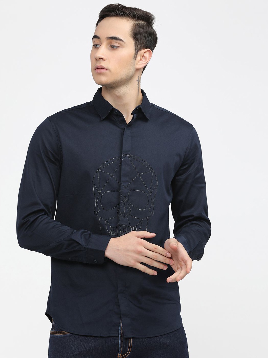 

HIGHLANDER Men Printed Slim Fit Shirt, Navy blue